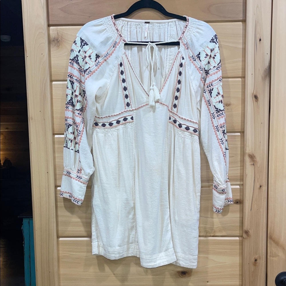 Free People Ivory Blouse with Floral Embroidery